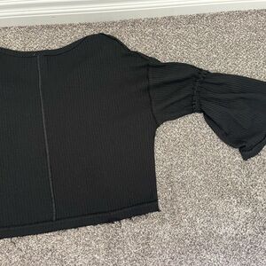 We The Free Black Waffle Knit Top